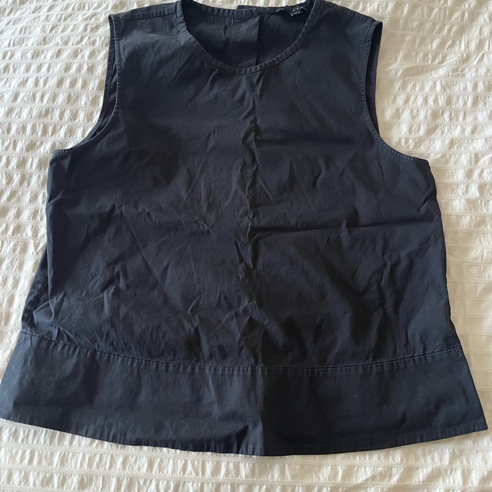 Theory Black Cotton Poplin Sleeveless Crew Neck Top